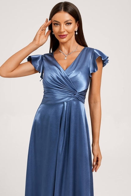 Robe Trapèze Satin Bleu Élégant - gallery 3