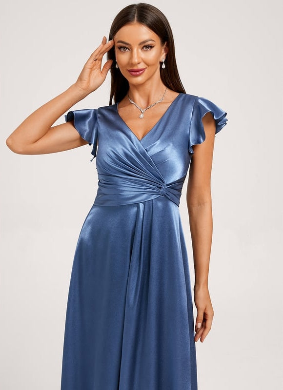 Robe Trapèze Satin Bleu Élégant - gallery 3
