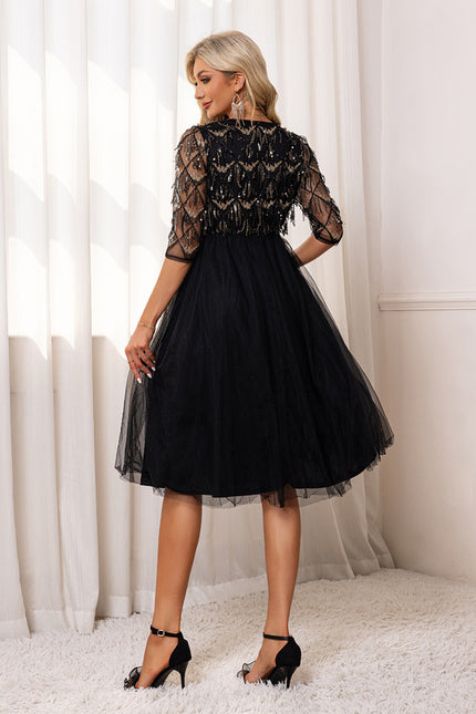 Robe Trapèze Noir Pailleté Élégant - gallery 1