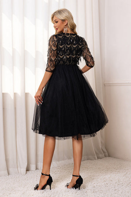 Robe Trapèze Noir Pailleté Élégant - gallery 1