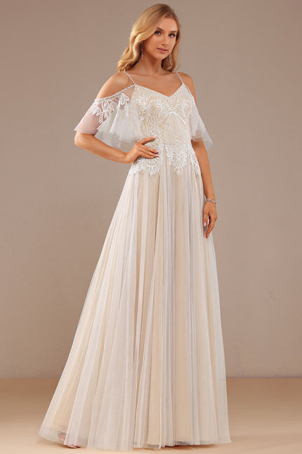 Robe Trapèze Blanche Dentelle Tulle Volants