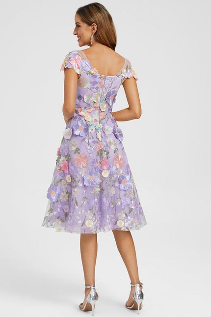 Robe Trapèze Violette Floral Dentelle 3D - gallery 6