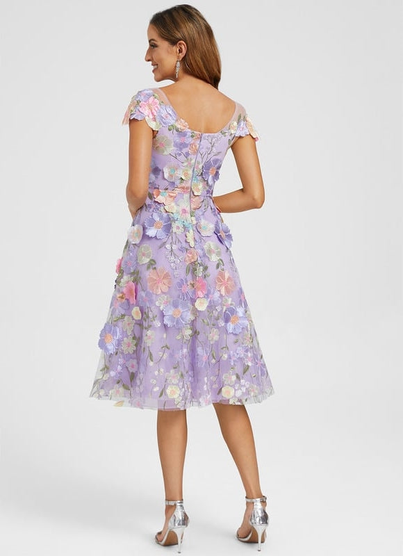 Robe Trapèze Violette Floral Dentelle 3D - gallery 6