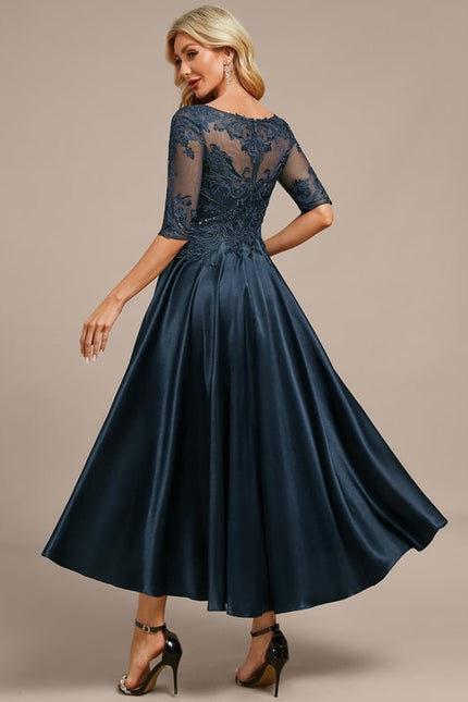 Robe Trapèze Élégance Marine Satinée - gallery 6