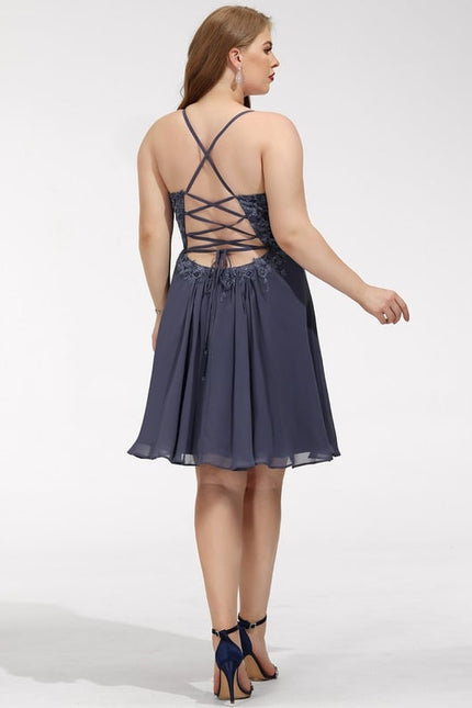 Robe Trapèze Gris Chiffon Élégant - gallery 7
