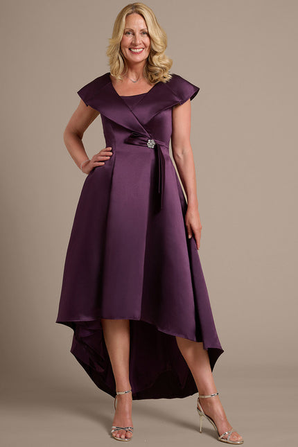 Robe Trapèze Satin Prune Élégant - gallery 2