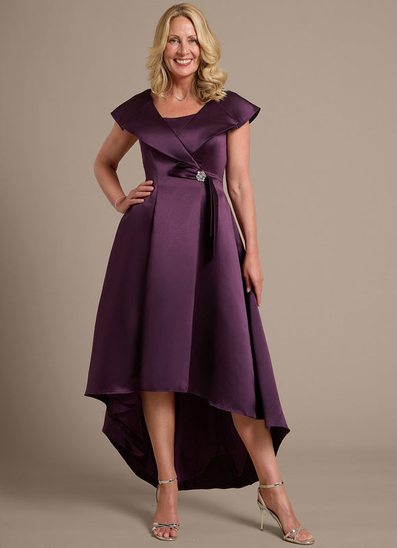 Robe Trapèze Satin Prune Élégant - gallery 2