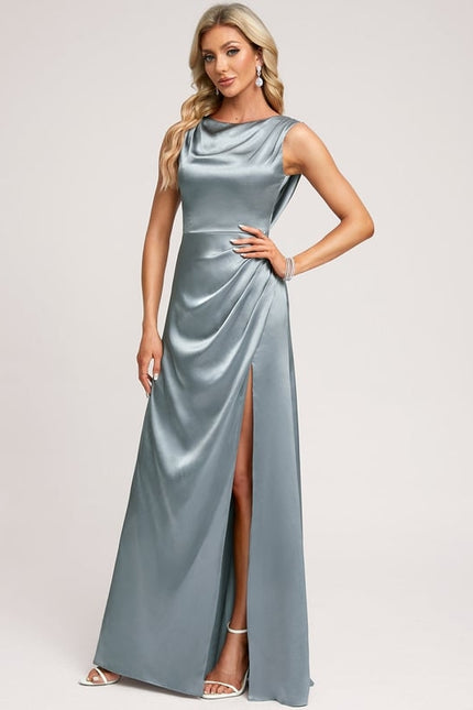 Robe Trapèze Satin Aqua Élégant - gallery 1