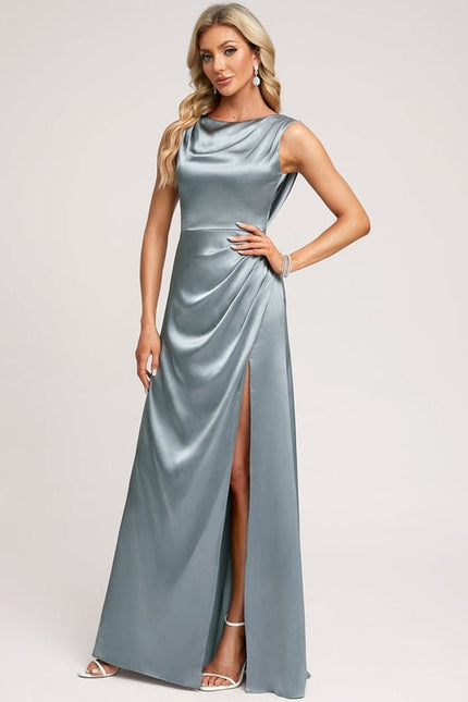 Robe Trapèze Satin Aqua Élégant - gallery 1
