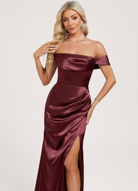 Robe Trapèze Satin Bordeaux Évasée - gallery 3