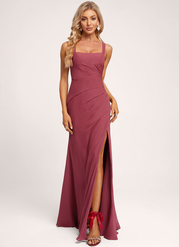 Robe Trapèze Bleue Soirée Longue Slit
