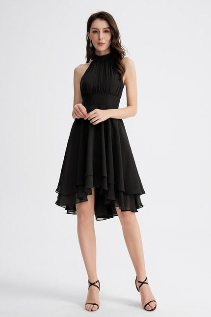 Robe Trapèze Noire Asymétrique Mousseline