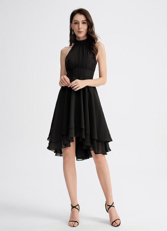 Robe Trapèze Noire Asymétrique Mousseline