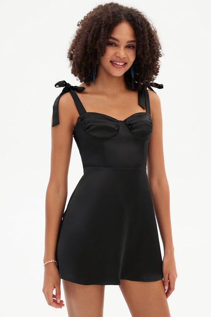 Robe Trapèze Noir Satiné - gallery 5
