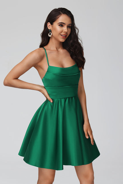 Robe Trapèze Émeraude Satinée - gallery 3