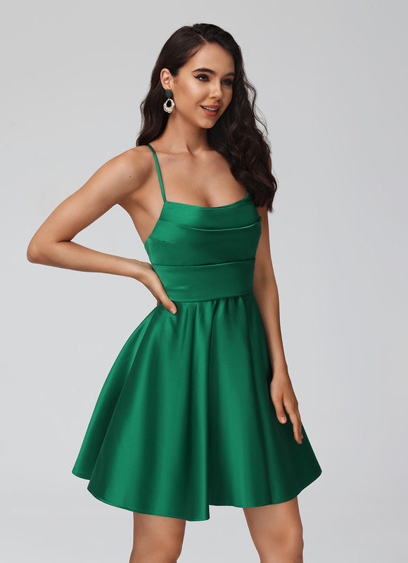 Robe Trapèze Émeraude Satinée - gallery 3