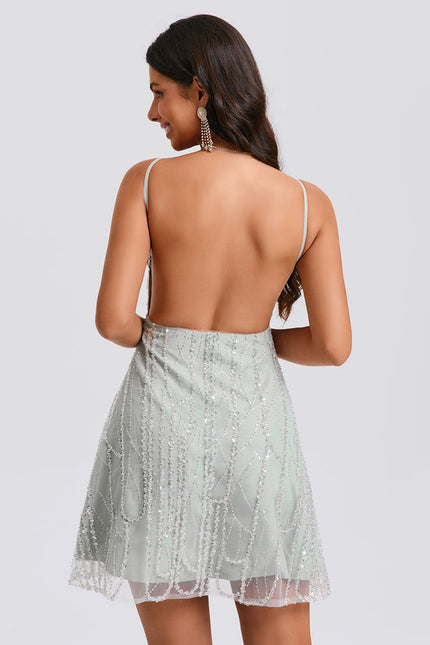 Robe Trapèze Pailletée Menthe - gallery 1