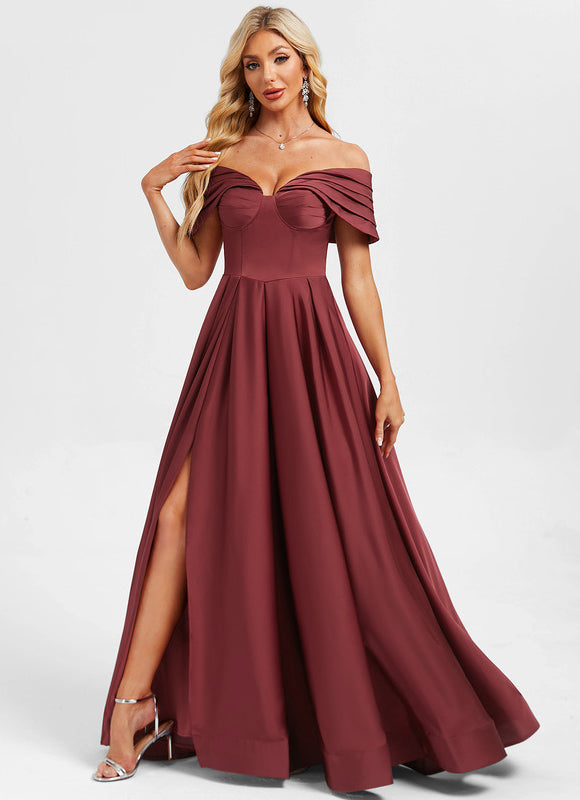 Robe Trapèze Bordeaux Satinée - gallery 3