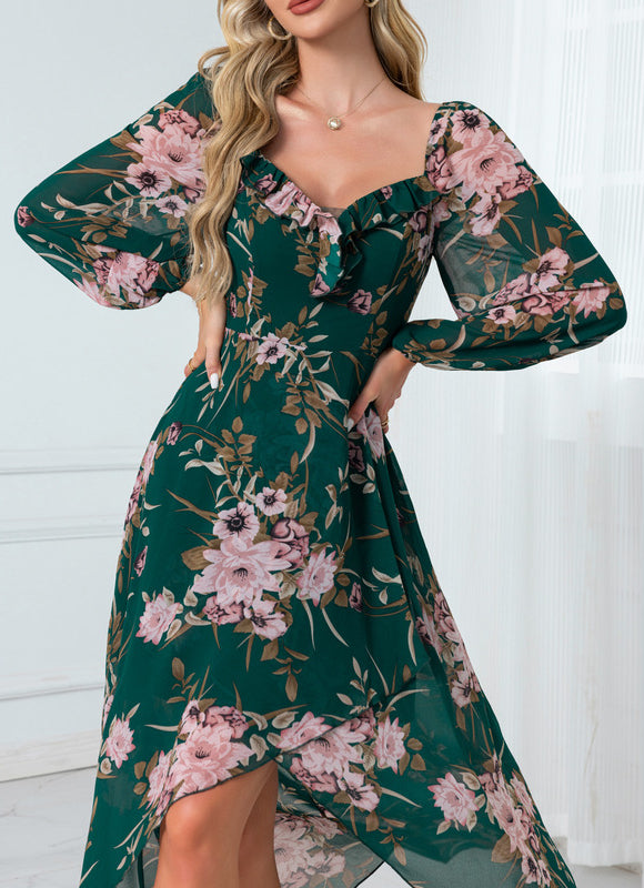 Robe Trapèze Florale Émeraude - gallery 2
