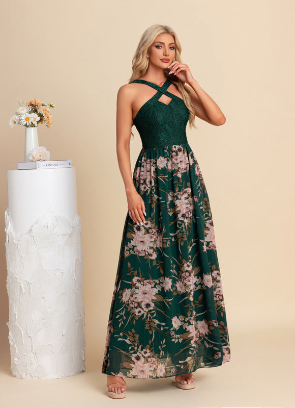 Robe Trapèze Émeraude Florale - gallery 3