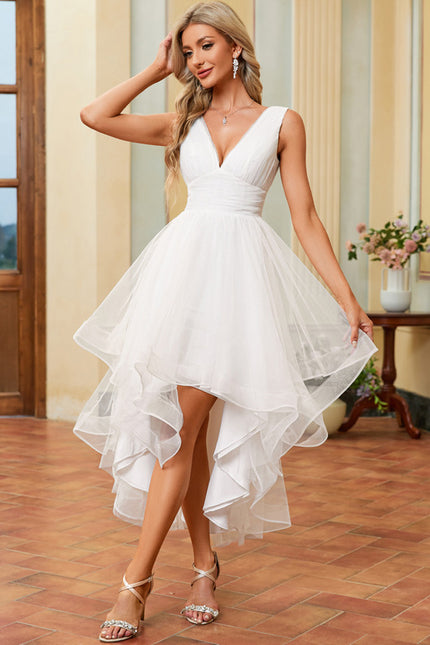 Robe Trapèze Blanche Tulle Volants Plisées - gallery 2