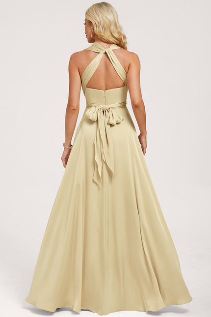 Robe Trapèze Beige Satin Décolleté Asymétrique - gallery 8
