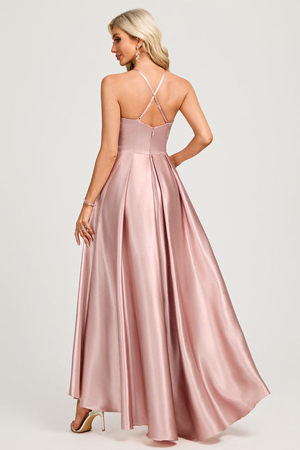 Robe Trapèze Satin Rose Clair Élégante - gallery 1