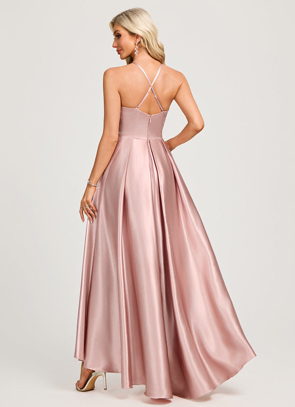 Robe Trapèze Satin Rose Clair Élégante - gallery 1