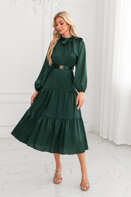 Robe Trapèze Vert Rétro Élégant - gallery 5
