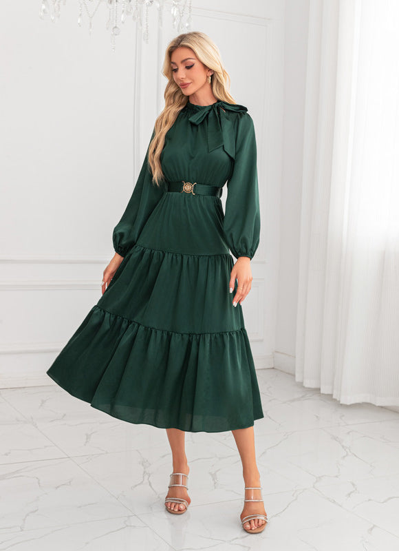 Robe Trapèze Vert Rétro Élégant - gallery 5