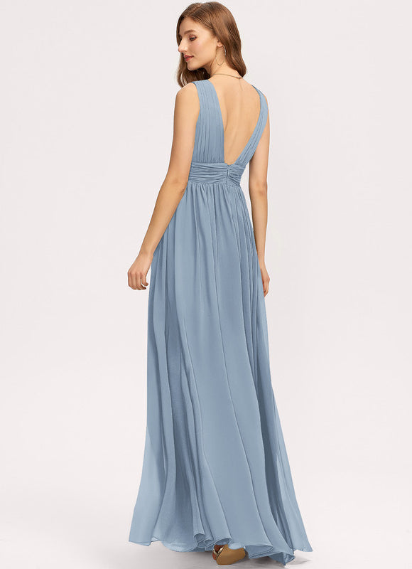 Robe Trapèze Bleu Élégant Longue - gallery 2
