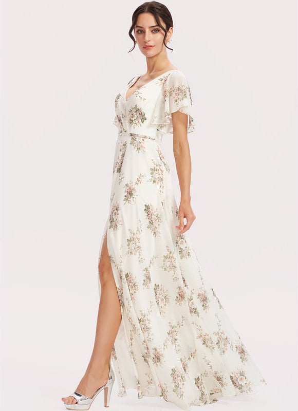 Robe Trapèze Longue Beige Élégante - gallery 1