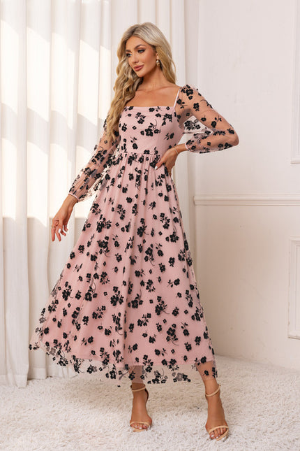 Robe Trapèze Florale Rosée - gallery 3