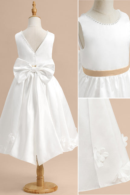 Robe Trapèze Blanche Satin Mariage Fille