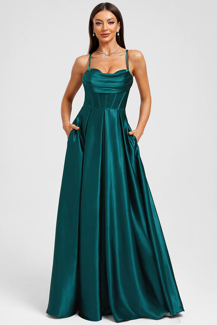 Robe Trapèze Satin Émeraude