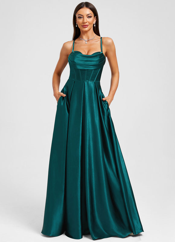 Robe Trapèze Satin Émeraude