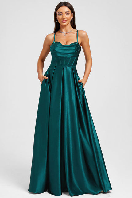 Robe Trapèze Satin Émeraude