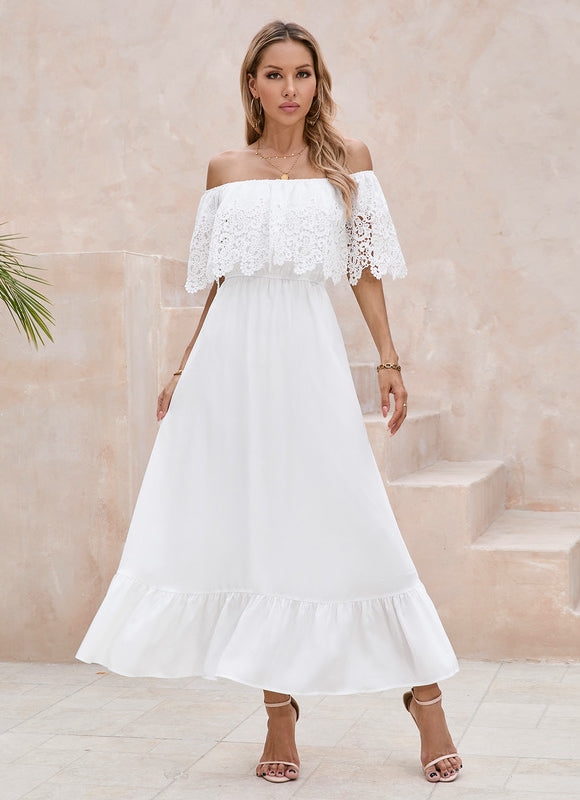Robe Trapèze Blanche Bohème - gallery 1