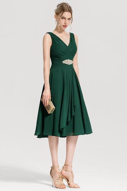 Robe Trapèze Vert Foncé Cocktail Perles - gallery 3