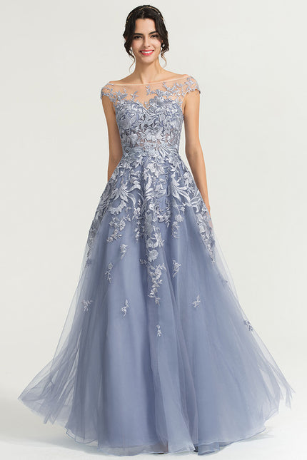 Robe Trapèze Bleu Pastel Soirée Longue En Tulle And Dentelle