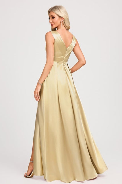 Robe Trapèze Satin Doré Élégante - gallery 4