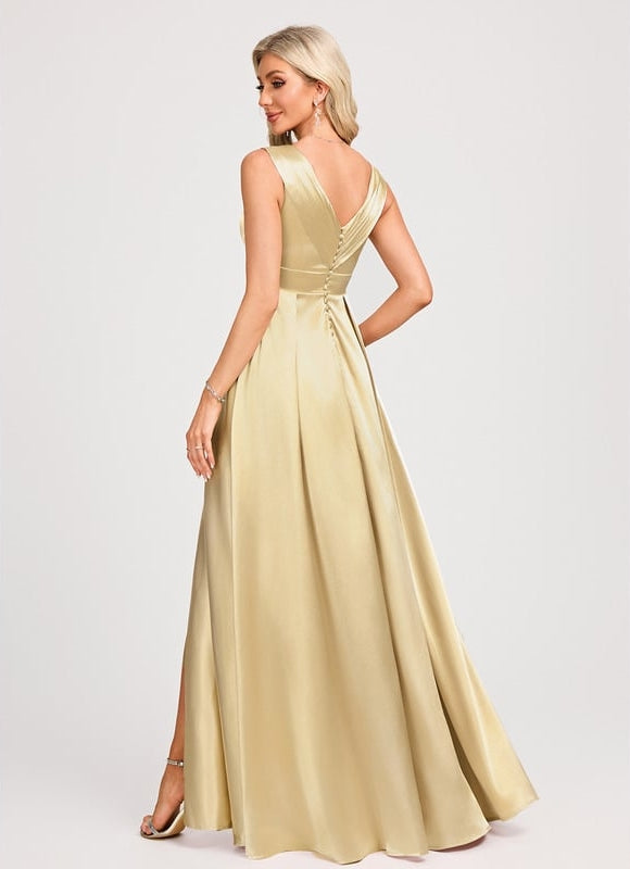 Robe Trapèze Satin Doré Élégante - gallery 4