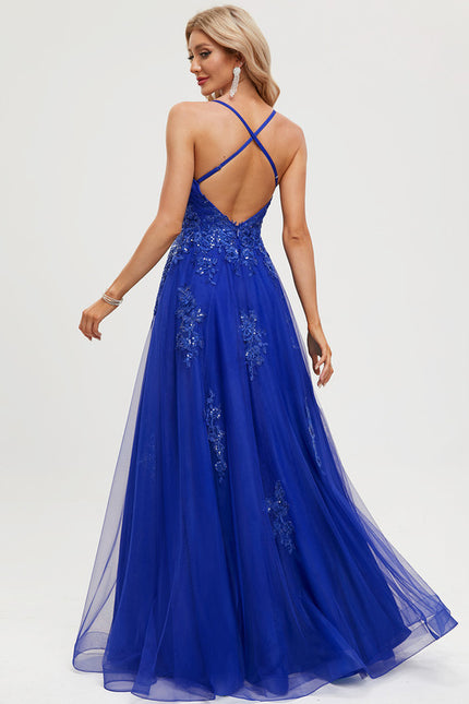 Robe Trapèze Bleu Lumineux Tulle - gallery 5