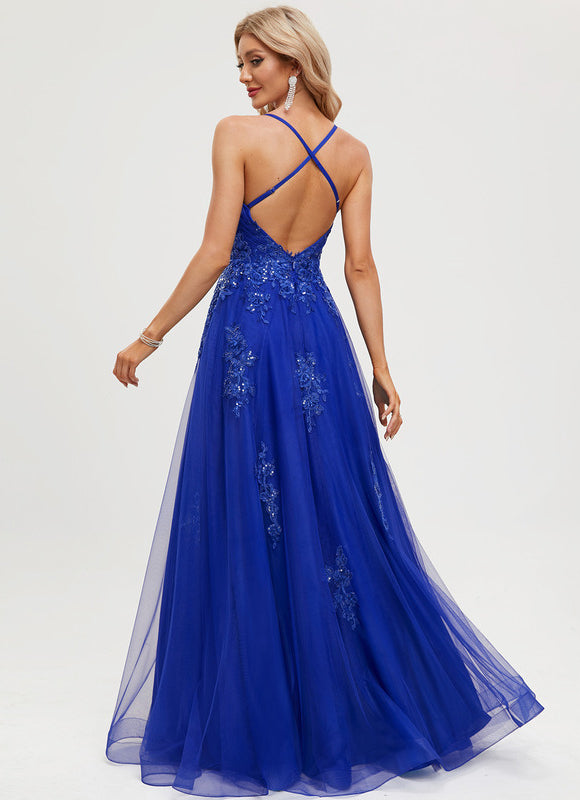 Robe Trapèze Bleu Lumineux Tulle - gallery 5