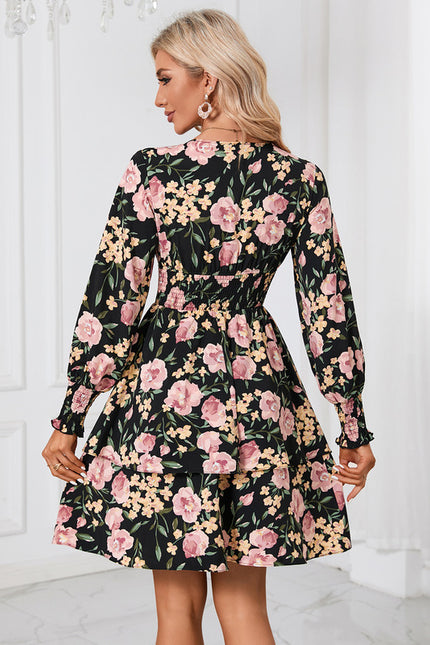 Robe Trapèze Fleurie Noire - gallery 3