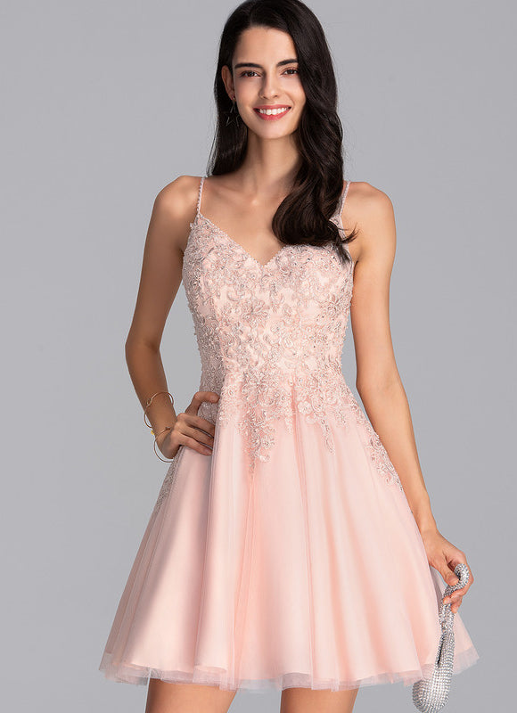 Robe Trapèze Rose Poudré Élégant