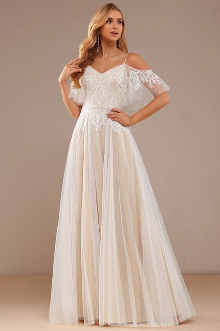 Robe Trapèze Blanche Dentelle Tulle Volants - gallery 7