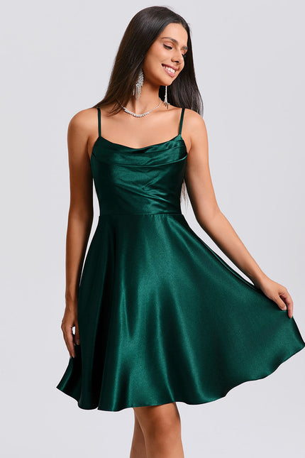 Robe Trapèze Satin Vert - gallery 1