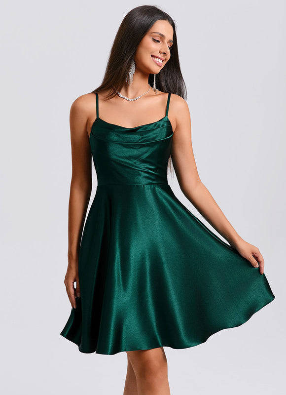 Robe Trapèze Satin Vert - gallery 1