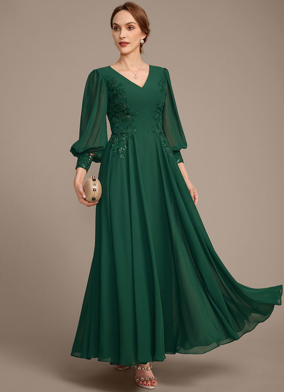 Robe Trapèze Verte En Mousseline Et Dentelle - gallery 4